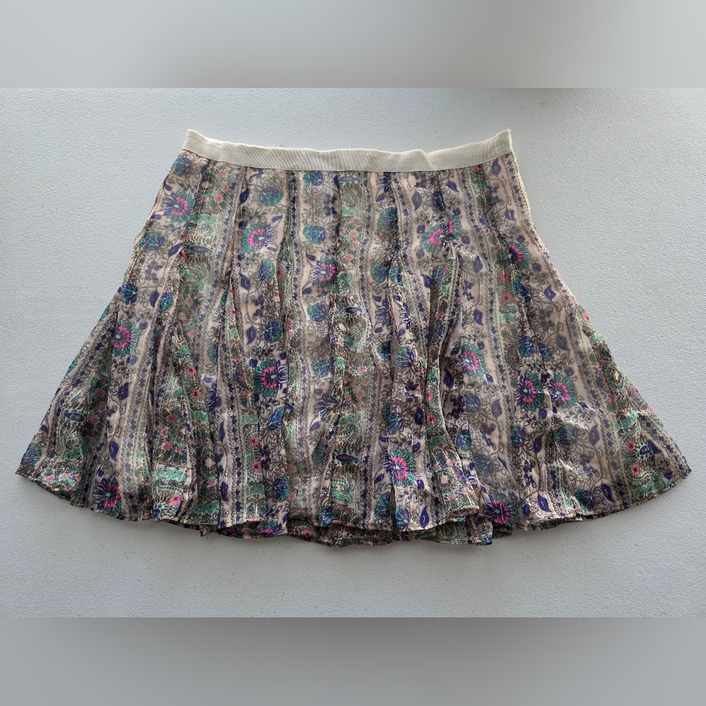 AE Vintage Style Paisley Metallic Pleated Skirt Boho Fairycore Whimsigoth Size 8